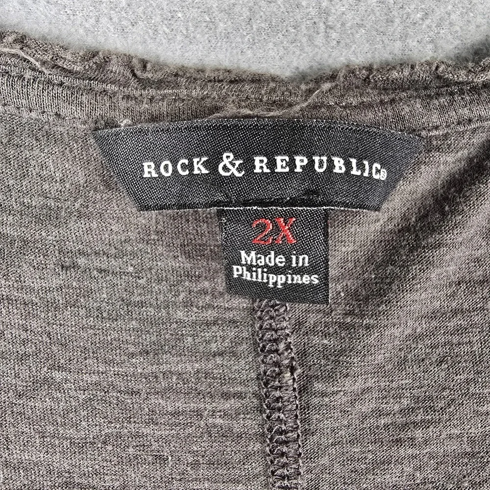 Rock & Republic Shirt Womens 2XL Gray Skull Rhinestone Tank Top Sleeveless Punk - Picture 4 of 6